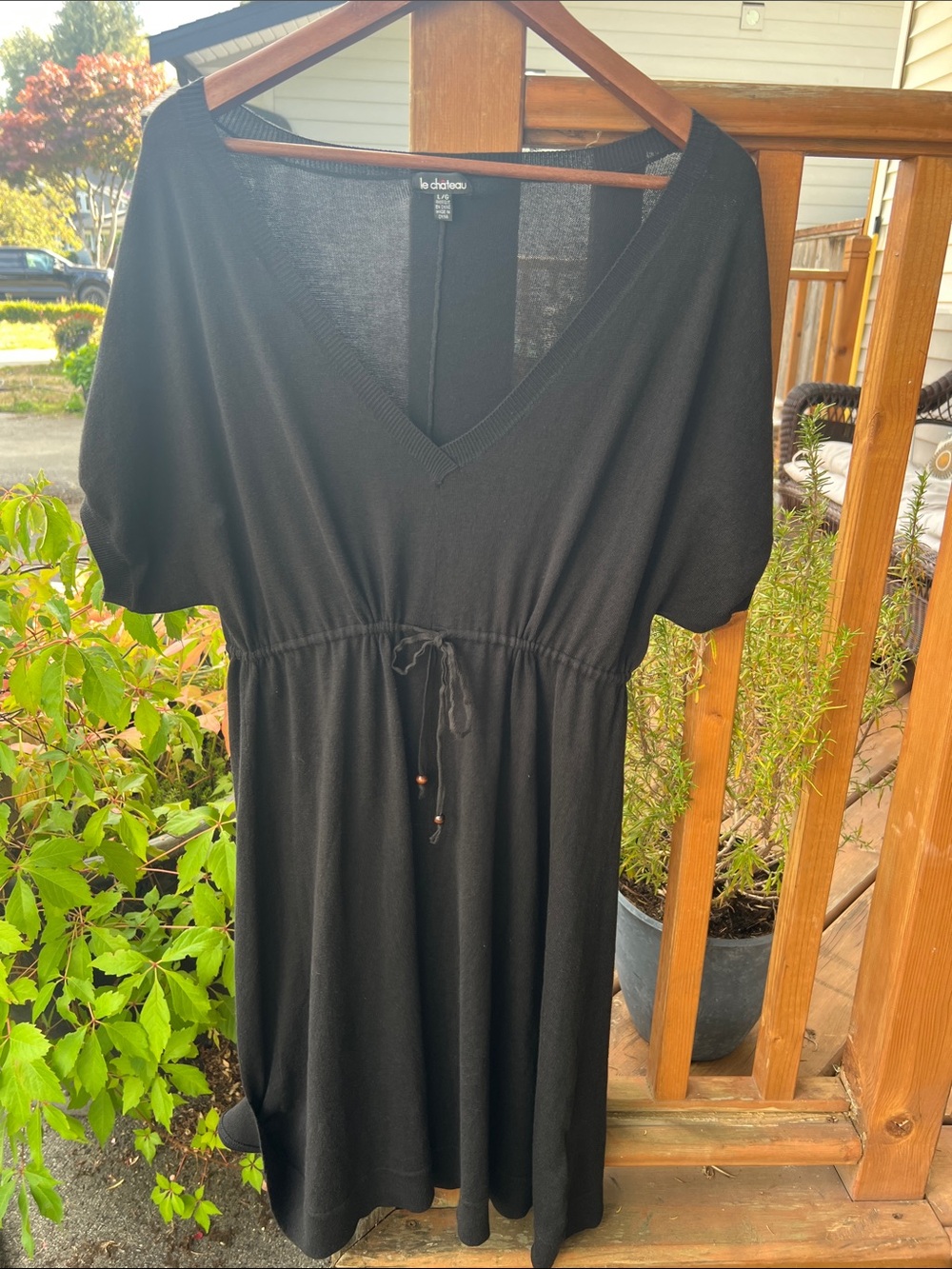 le chateau Black V-Neck Drawstring Dress